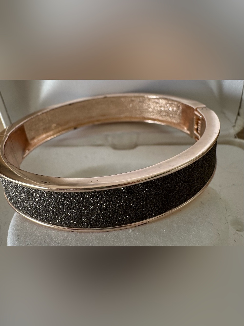 New York & Company - Rose Gold-Tone Glitter Hinged Bangle Bracelet